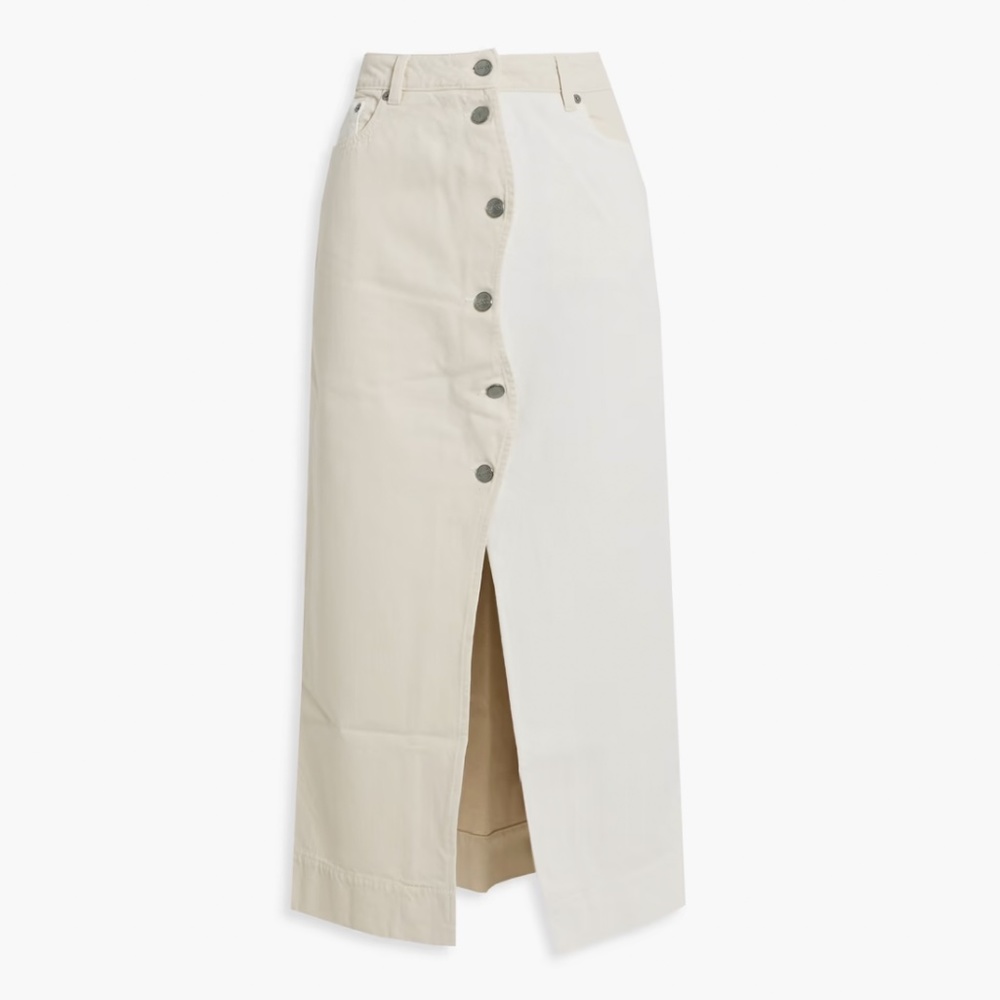GANNI Scalloped Two-Tone Cream Denim Midi Skirt (34/US 4) - Picture 6 of 16